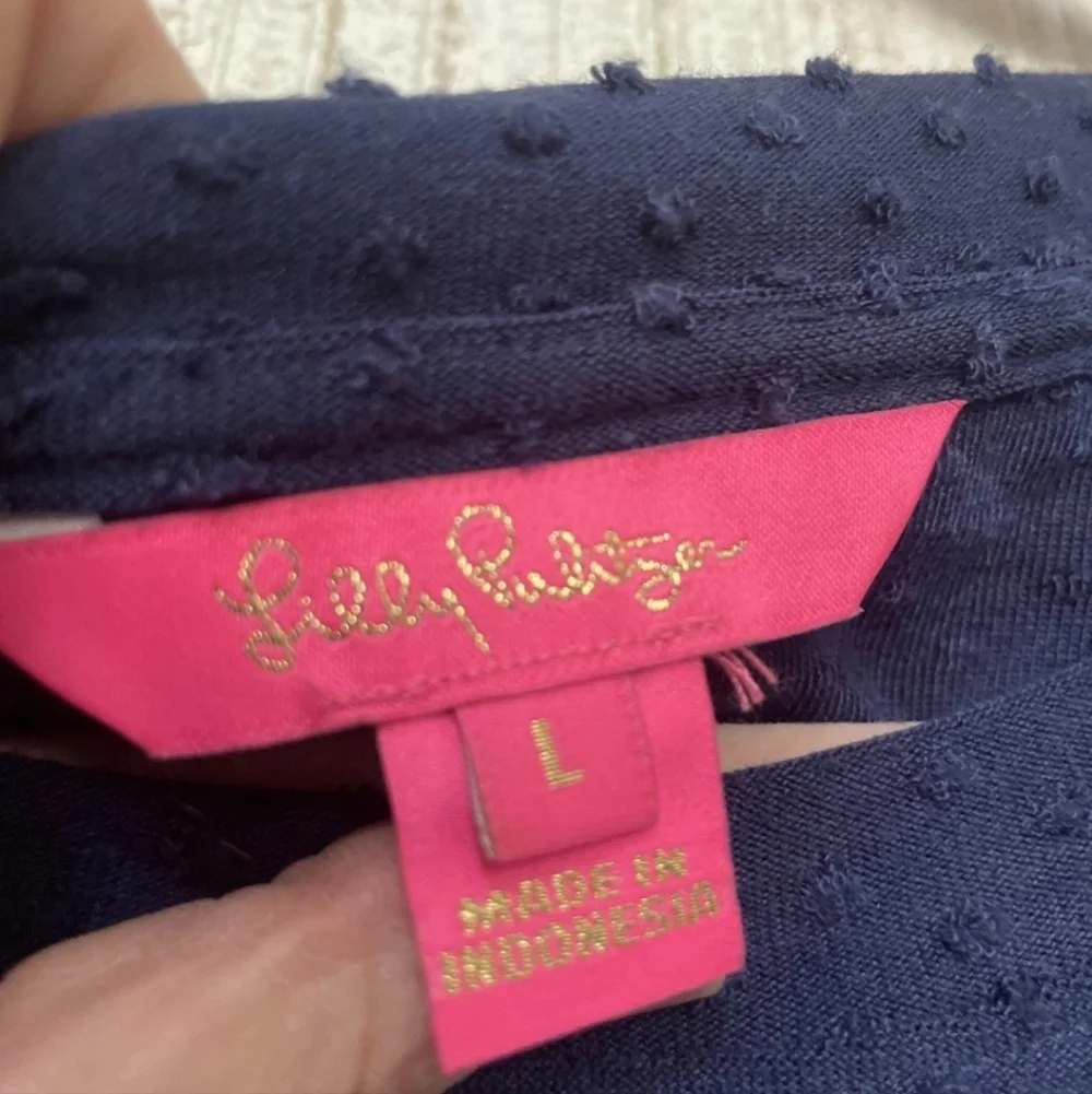 Lilly Pulitzer Size Large Navy Blue Arlette Long Sleeve Dress Polk Dots - Picture 2 of 9